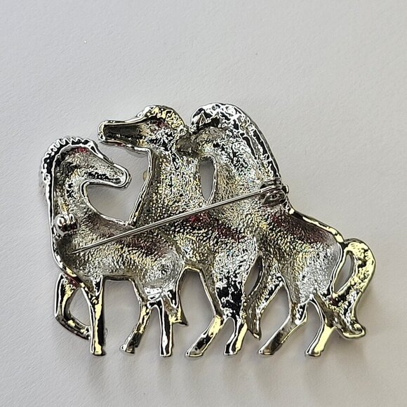 Silver Three Horses Brooch Pin - Picture 3 of 8
